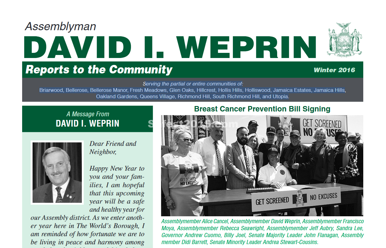 Assemblyman DAVID I. WEPRINR eports to the Community